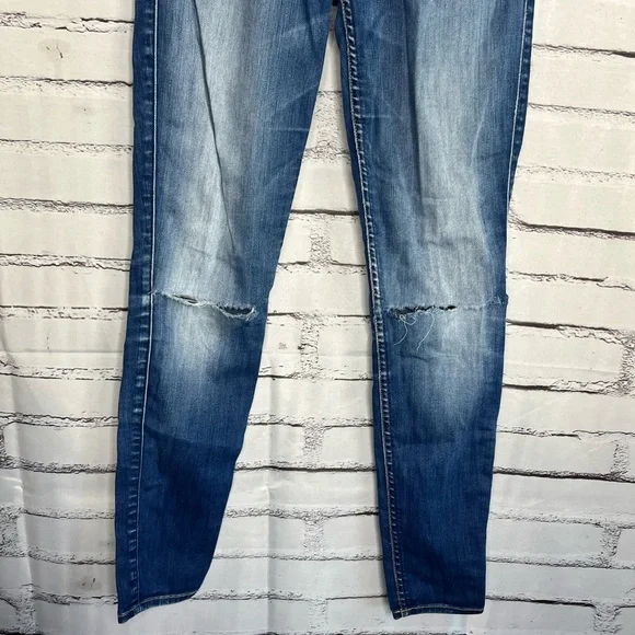 7 For All Mankind Blue Skinny Jeans 25x29 High-Rise Stretch Denim Distressed Y2K - Picture 4 of 16
